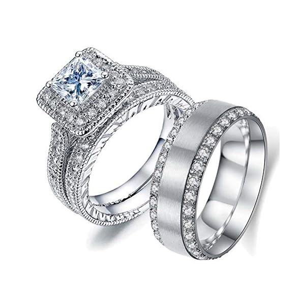 10k Gold Engagement Trio Diamond His And Hers Wedding Ring Set 0 95ct