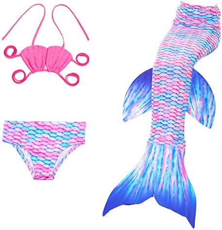 Wentas Girls Princess Sparkle Mermaid Tail 3pcs Sets Swimmable Bikini Swimwear, Fish Scale 140