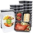 Glotoch 50Pack 34oz Meal Prep Container,3 Compartment Plastic Food Prep Containers with Lids,BPA Free,Microwave, Dishwasher S