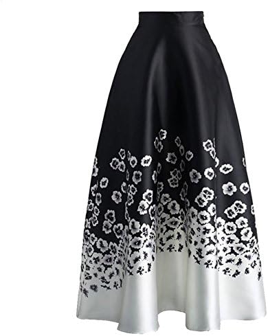 Women's Floral Print Colorblock High Waisted A-line Long Maxi Skirt Dresses