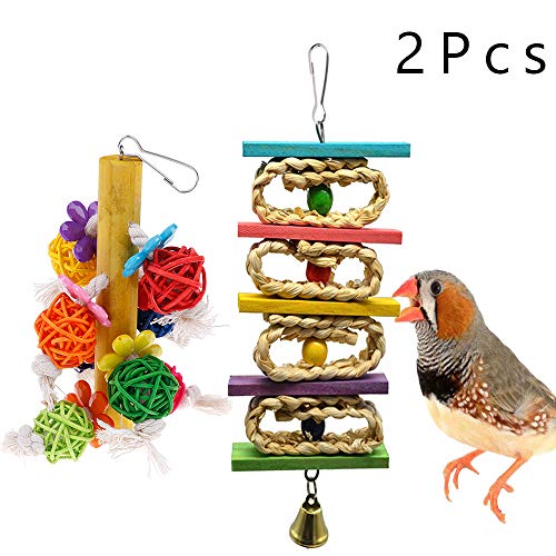 kathson Bird Toys,Parrot Hanging Colorful Toy,Rattan Balls Chewing Toys Suitable for Small and Medium Pet Birds Like Parakeet,Conure,Lovebirds,Finches(2 Pack)