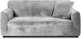 Teynewer Thick Velvet Sofa Covers 4 Seater Light Grey with 1 Pillowcase