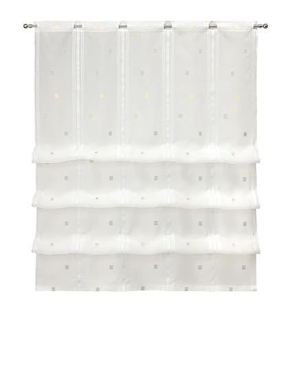 Clipraffstore Ilona ungeclipst 145cm lang x 82cm breit weiß mit farbigen Vierecken gelb, grün, braun