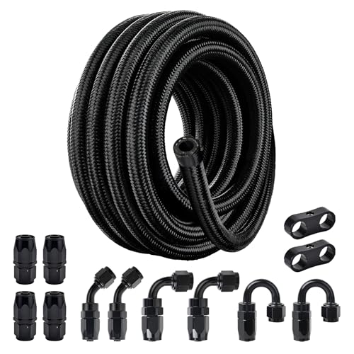 EVIL ENERGY 6AN Fuel Line Kit, 6AN Nylon Braided Fuel Line Hose Fitting Kit CPE 20FT Black