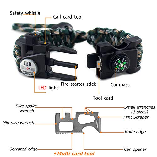 Adjustable-Paracord-Survival-Bracelet-20-in-1-with-SOS-LED-Lights-Compass-Whistle-Phone-Pick-up-Pin-Flintstones-Tactical-Survival-Gear-Set-Waterproof-Suitable-for-Men-Women-and-Children-Lifesaving-bra