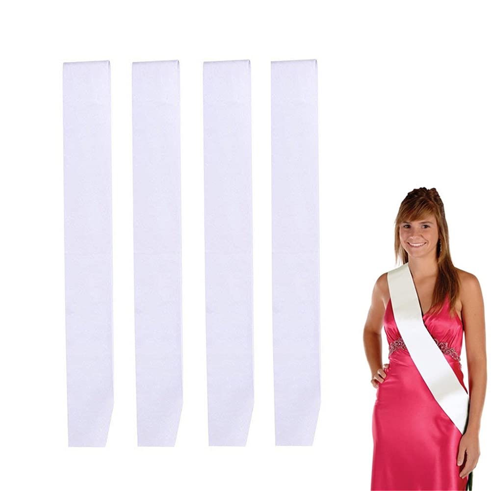 QUUPY 4 Pcs Blank Satin Sashes, Hen Party Sashes,for Hen Party, Bachelorette Party,Homecoming, Wedding,White,158 x 9.5 cm