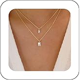 Andelaisi Boho Layered Crystal Choker Necklace Gold Square Crystal Pendant Necklace Choker Vintage Crystal Gemstone Pendant Necklace Chain Geometric Cz Square Necklace Jewelry for Women