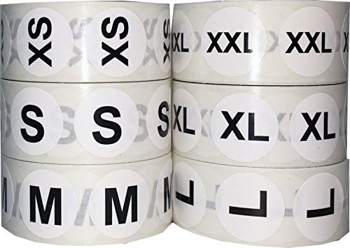 InStockLabels XS-XXL Color Coded Clothing Size Stickers 3/4 Inch 500 Stickers Per Size 3,000 Total Adhesive Stickers