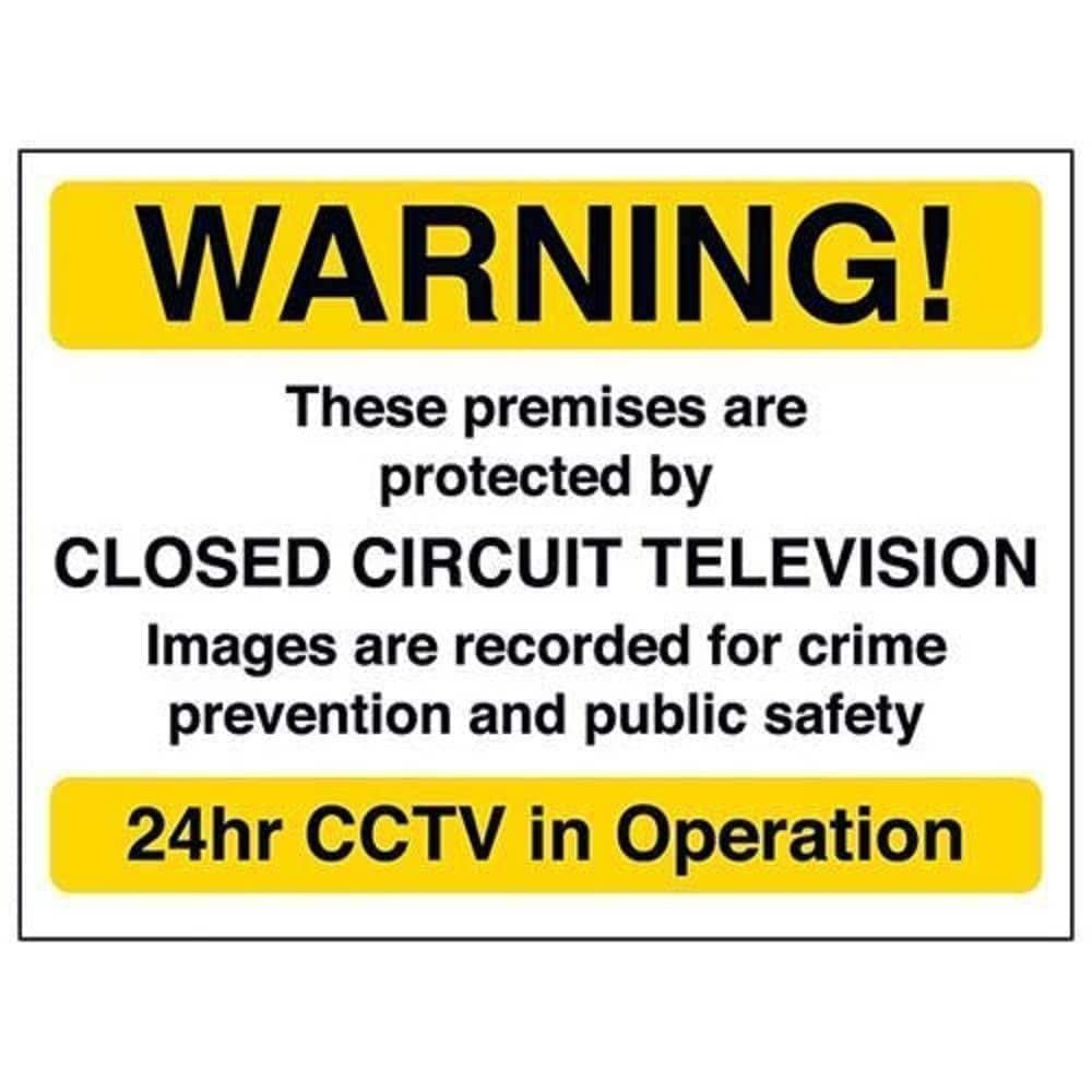 V Safety Warning! Premises Protected By CCTV (Yellow) Sign - 200mm x 150mm - Window Sticker