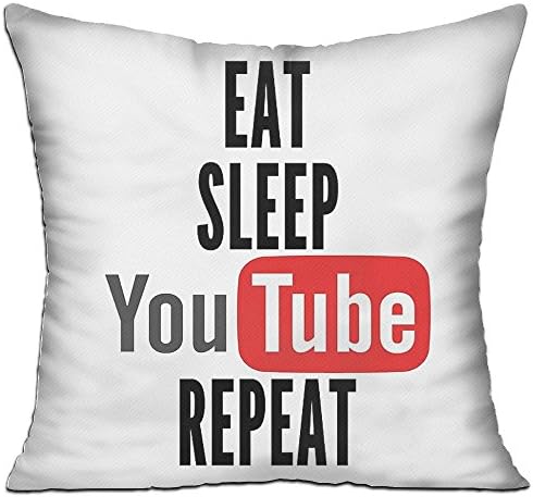 FASHIONGI Decorative Eat Sleep Youtube Repeat Pillow Cushions Cover Throw Pillow Cover &amp; Insert For Sofa Bedroom Pillowslip Gift Household Pillowcase 18" X 18"