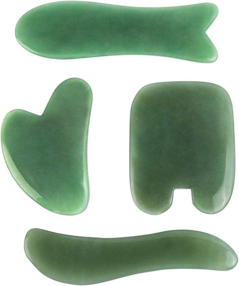 Yokilly Gua Sha Scraping Massage Tools Kit, 4pcs Natural Jade Stone Guasha Board for Facial Body Skin, Lymphatic Drainage, SPA Acupuncture Therapy Trigger Point Treatment (Aventurine)