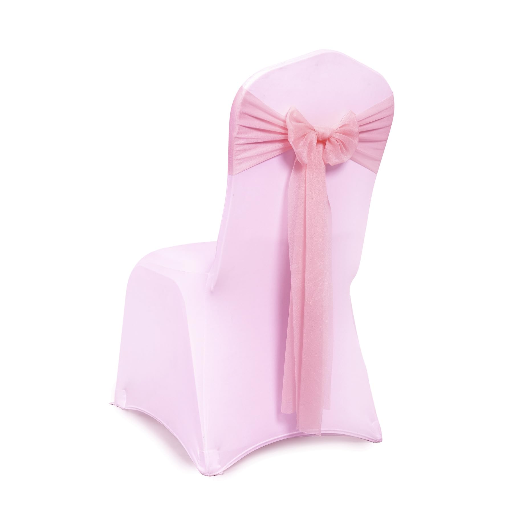 Photo 1 of VDS Pack of 50, Blush Pink, Sheer Chiffon Chair Sashes Bows Chair Cover Back Tie Ribbon for Wedding Birthday Baby Shower Engagement Ceremony Event Party Banquet Restaurant Dining Chair Decoration