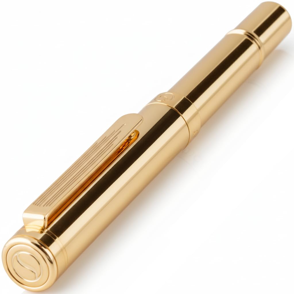 Scriveiner Heavy Gold Rollerball Pen, Award Winning Luxury Pocket Pen with Real Gold Plating Plated Finish, German Schmidt Refill, Best EDC Writing Gift Set for Men & Women, Nice Fancy Office