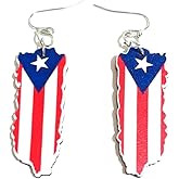 Puerto Rico Shape Wood Earrings - Dangle Style, Boricua Pride, Puerto Rican Design