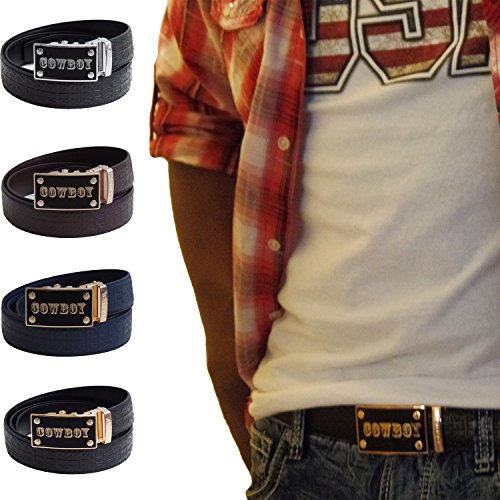 FEDEY Mens Leather Ratchet Belt, Signature Statement COWBOY Belt Buckle
