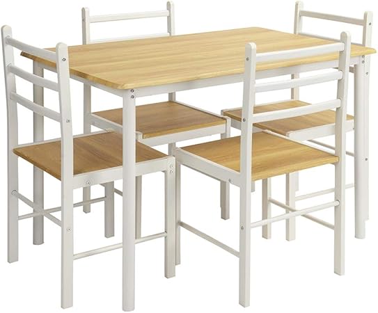 Furniture R Kuchen Esstisch Set 5 Teilig Holz Modern Metallrahmen Tisch Und Stuhle Schreibtisch Fur Esszimmer Kuche Fruhstuck Weiss Amazon De Kuche Haushalt