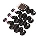 QinMei Hair Brazilian Virgin Hair Body Wave 3 Bundles with Closure 8A 100% Unprocessed Brazilian Body Wave Human Hair Weft With Lace Closure Free Part Natural Black Color (10 12 14 +8)