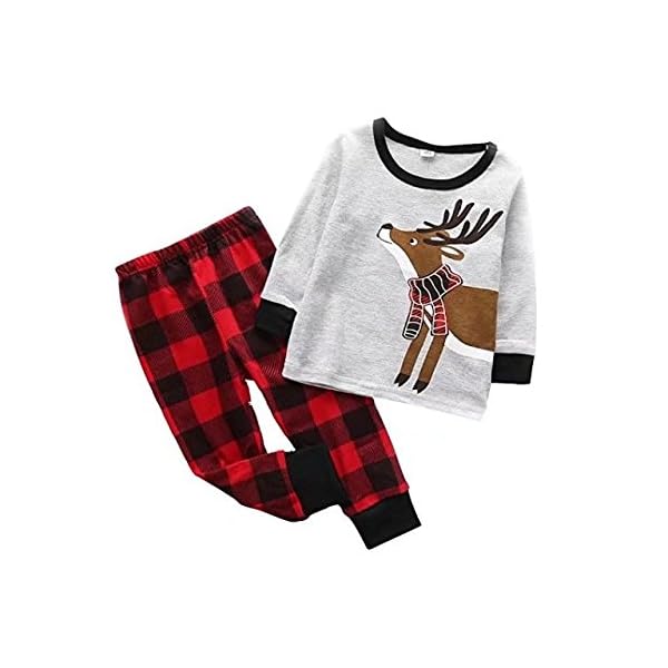 MOLYHUA Kids Christmas Pajamas Set Cotton, Girls Boys PJs Set Long Sleeve T-Shirt with Pants Set (Age 1-5 Years)