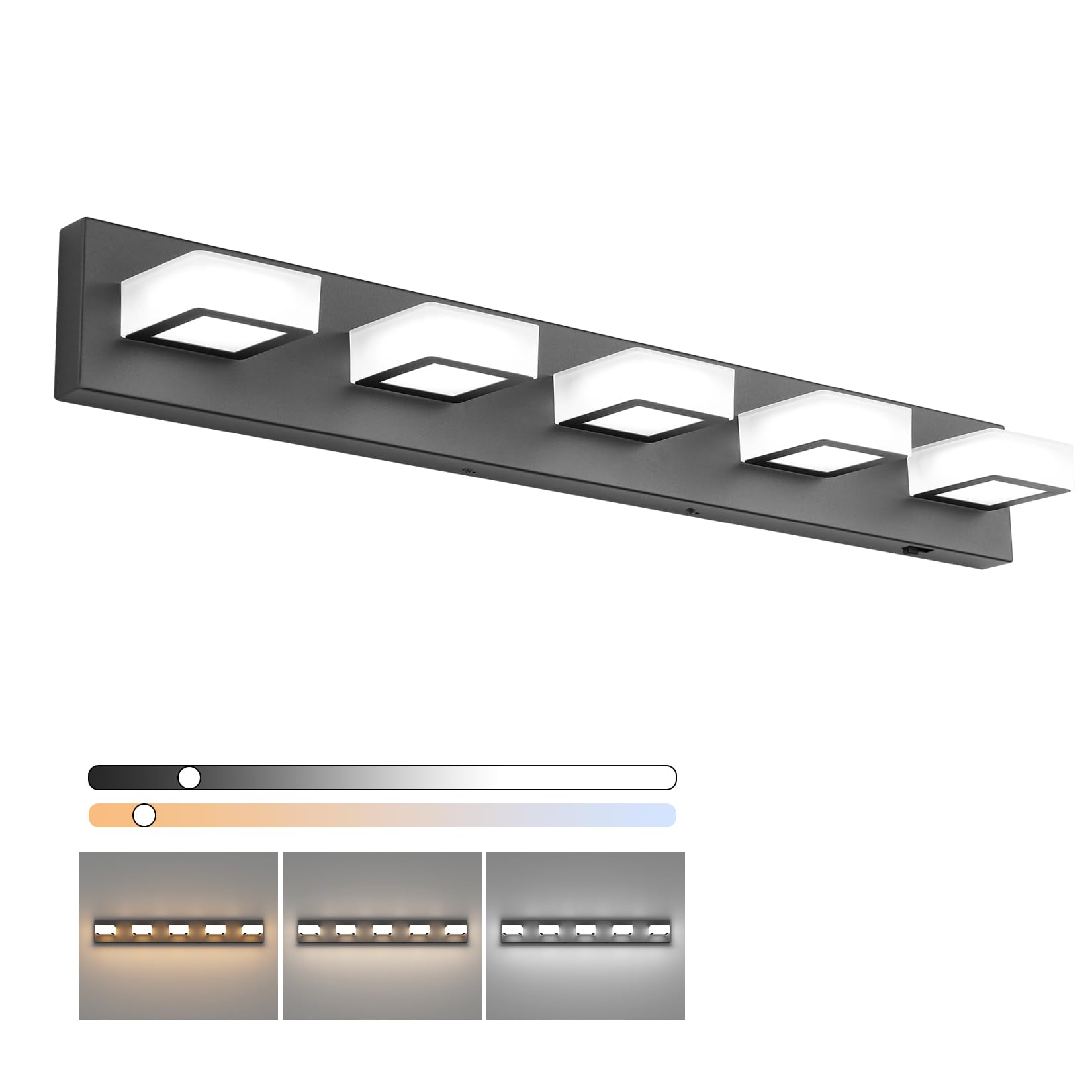 Ralbay 5 Color Temperature 5 Lights Black Vanity Lights 34inch Dimmable Acrylic Modern LED Black Bathroom Vanity Lighting Fixtures Image