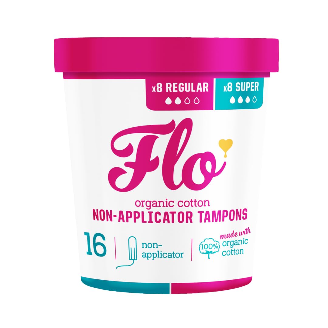Photo 1 of Flo Organic Cotton Non-Applicator Tampons Combo Pack 8 Regular + 8 Super Tampons Made from 100% Organic Cotton - Super Absorbent + Soft