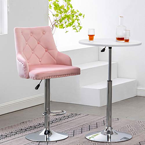 LEPAK Barhocker, rosa Samt-Barstühle mit Knopfgetuftung, gepolsterter Thekenhocker mit verstellbarem 360°-Drehgelenk und… – Bild 5