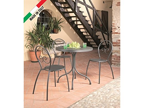 Set Tisch D.75 mit 3 Stühle stapelbar Metall anthrazit für außen Garten