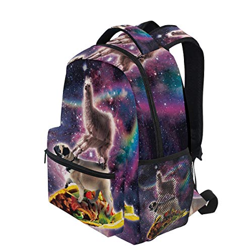 Rainbow Space Llama On Pug Riding Taco Computer Backpacks Cute Bookbag  Laptop Backpack Lightweight Travel Back