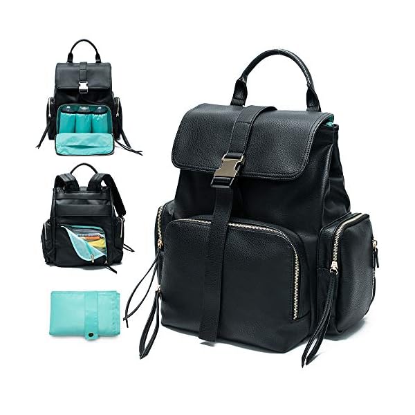 black leather backpack diaper bag