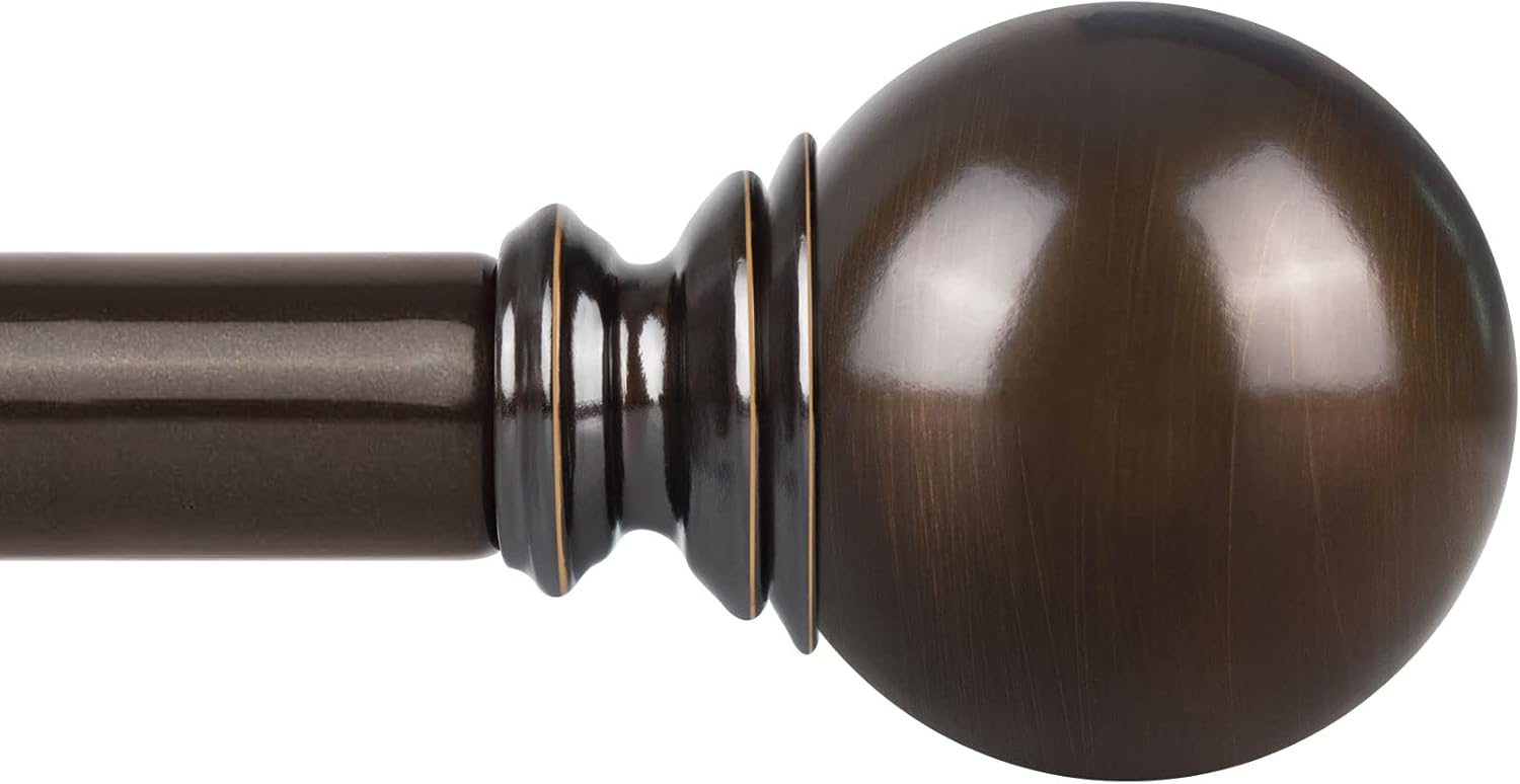 Window Treatment Hardware - KAMANINA 1 Inch Curtain Rod Telescoping Single Drapery Rod 72 to 144 Inches (6-12 Feet), Bronze Curtain Rods for Windows 69 to 140 Inches, Round Finials