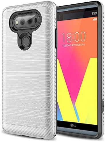 LG V20 Case, Kaesar [Slim Fit] [Shock Absorption] [Impact Resistant] Carbon Fiber / Brushed Texture Hybrid Dual Layer Slim Protector Case Cover for LG V20 (Silver)