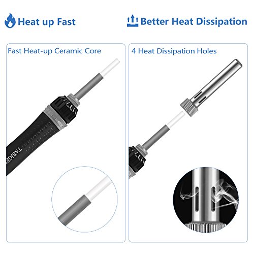 Tabiger Soldering Iron Kit Electronics with Adjustable Temperature and ON/OFF Switch , 60W/110V Welding Tool with 5PCS Soldering tips, solder wire, Soldering Iron Stand with sponge for Repair Usage