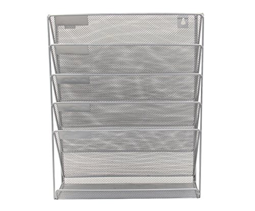 Superbpag Hanging File Organizer, 6 Tier Wall Mount Document Letter Tray File Organizer, Silver