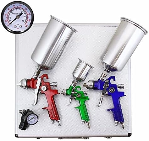 3 HVLP Auto Paint Air Spray Gun Kit Detail Basecoat Car Primer Clearcoat + Case