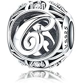 RUKYF Letter Charms 925 Sterling Silver Initial A-Z Bead Charms for Bracelets Necklaces, Cubic Zirconia Alphabet Beads Personalized Gifts for Women