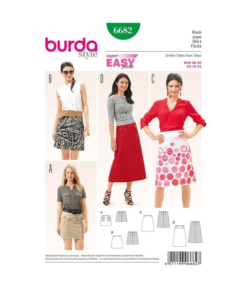 Burda B6682 Skirt Sewing Pattern, White Paper Template (19 x 13 x 1cm) [English Language Not ]