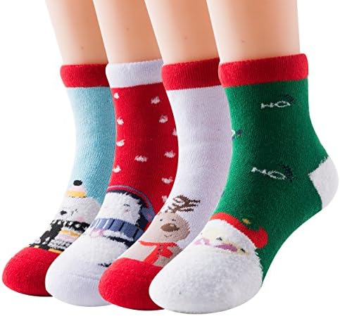 OnceMeet Baby Christmas Socks Casual Funny Cute Winter Socks 4 Colors Snowman Christmas Prints 4Pack(Y2~Y3)