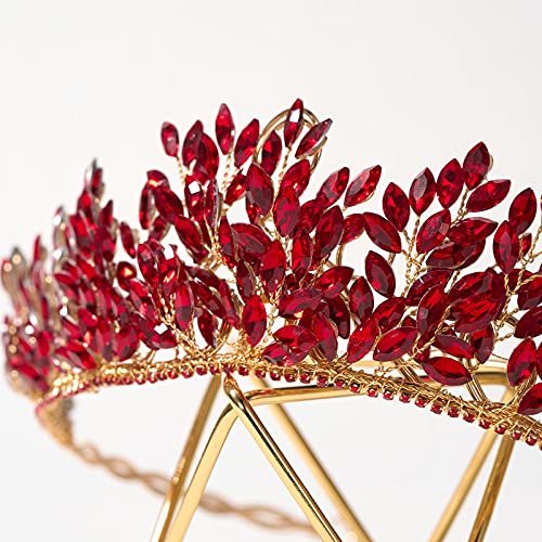 SWEETV Red Tiaras and Crowns for Women, Crystal Leaf Wedding Tiara