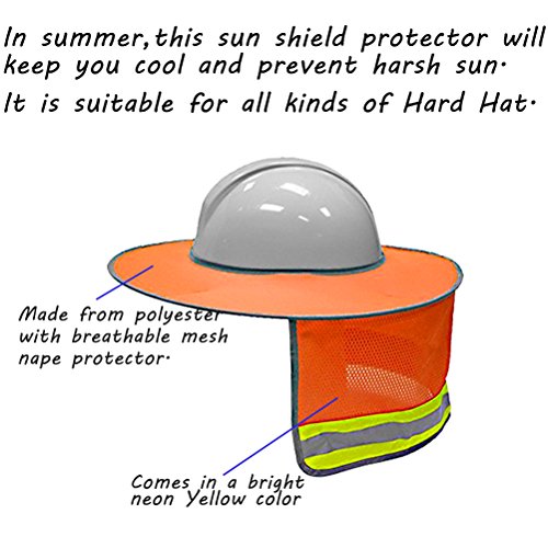 Hard Hat Sun Shield,Full Brim Mesh Neck Sun Shade Protector High Visibility,Reflective(Hard Hat Not Included) by Shellvcase (1, Orange)