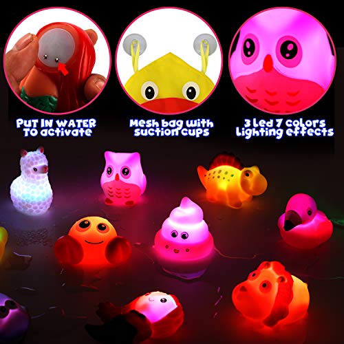 Bath Toys, 12 Pack Light Up Floating Rubber Animal Set Flashing Color