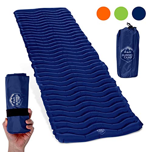 Air Mat+ Camping Sleeping Pad - Ultralight 17.2 OZ - Inflatable Sleeping Air Mattress for Backpacking, Hiking, Traveling – Lightweight & Compact Camp Sleep Pad (Navy Blue)