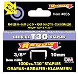 Arrow Fastener 306 Genuine 3/8-Inch Thin Wire Staples for T30 staple gun, HT 30 hammer tacker, 1,000-Pack