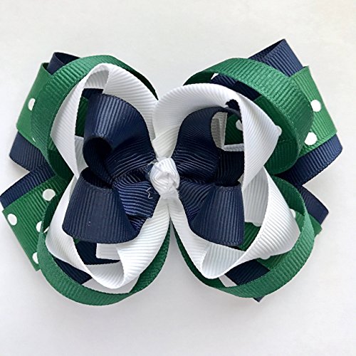 School Uniform Hunter Green Navy White Hair Bow, Handmade Private School Navy Hunter Green White Hair Clip