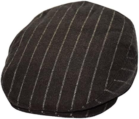 Men's Classic Newsboy Cap, Flat Ivy Hat, Snap Brim Herringbone Tweed Cap (Medium, Brown Stripe)