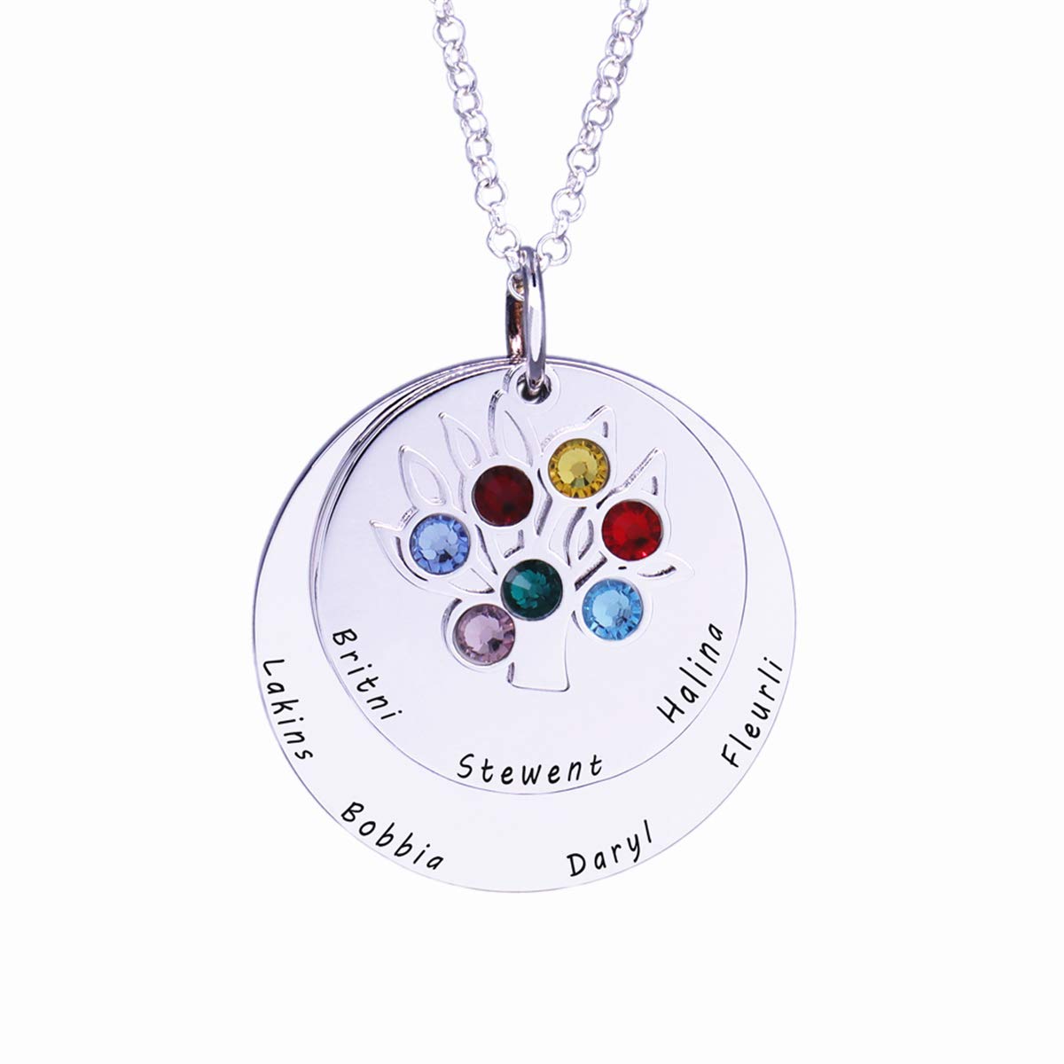 Personalized Birthstones Family Tree Sterling Silver Graduation Necklace Great Gift Idea for Grandmo