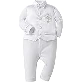 Booulfi Baptism Outfits for Boys White Romper Newborn Photography Outfits Christening Gifts Baby Boy Bowtie Romper Clothes