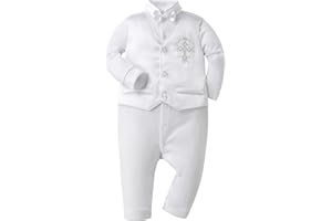 Booulfi Baptism Outfits for Boys White Romper Newborn Photography Outfits Christening Gifts Baby Boy Bowtie Romper Clothes
