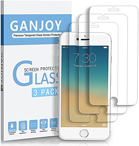 3-Pack iPhone 8 Plus, 7 Plus, 6S Plus, 6 Plus Screen Protector Glass, GANJOY Tempered Glass Screen Protector for Apple iPhone 8 Plus, 7 Plus, iPhone 6S Plus, 6 Plus