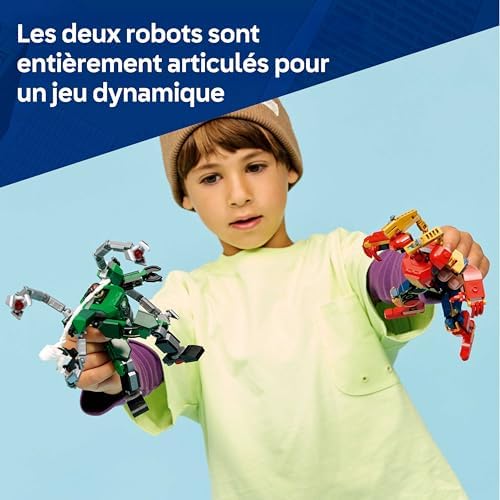 ǀ Marvel Le Combat des Robots : Spider-Man contre Docteur Octopus - Jouet de Super-Héros - 2 Figurines d'Action, 3 Minifigurines, Fusils à Tenons & Corde en Toiles - Cadeau Garçon dès 6 ans 76338
