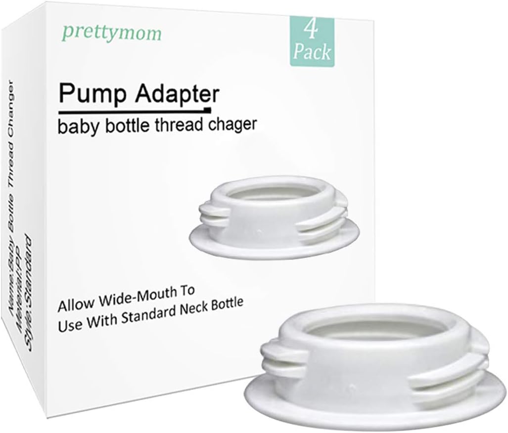 Prettymom Baby Bottle Thread Changer or Bottle Converter, for Spectra S1 S2 Avent Pump Wide Mouth Flanges to Use Medela, Ameda, Dr.Brown, Lifefactory Standard Baby Bottles Size, 4 Pack