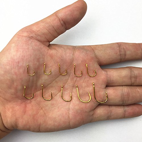 Thekuai Fishing Hooks High Carbon Steel different Size Saltwater Freshwater Fishing Hooks Gold (500 PCS Gold)